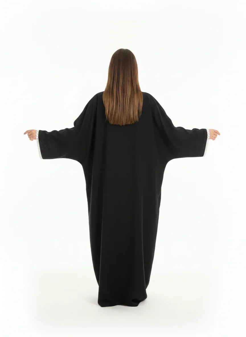 Black Kaftan Embroidered in Beige - Urbantique - Babazzaro