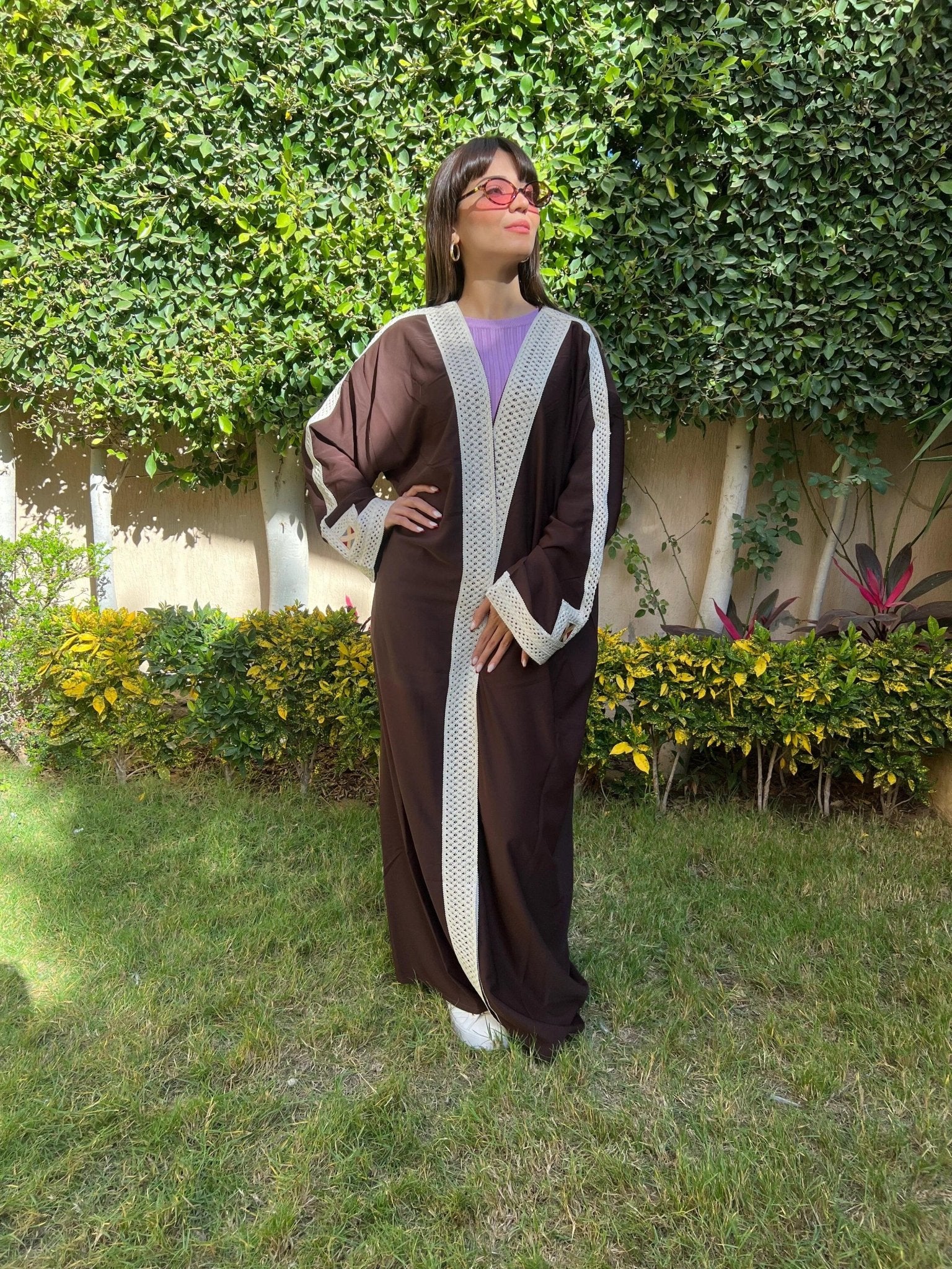 Brown Kaftan Embroidered in Beige - Urbantique - Babazzaro