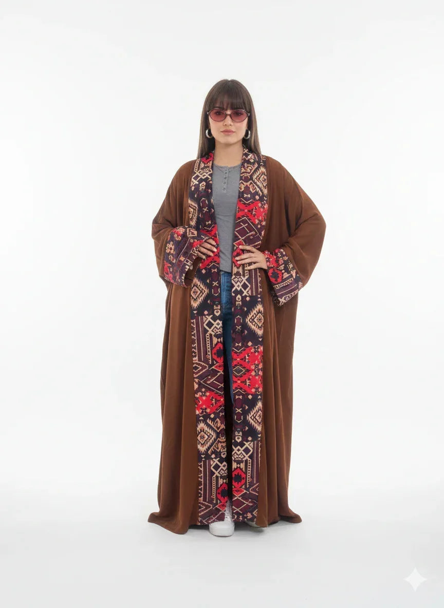 Brown Kaftan with Multi - Colored Print - Urbantique - Babazzaro