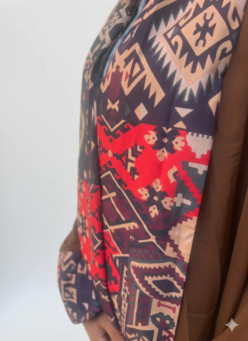 Brown Kaftan with Multi - Colored Print - Urbantique - Babazzaro