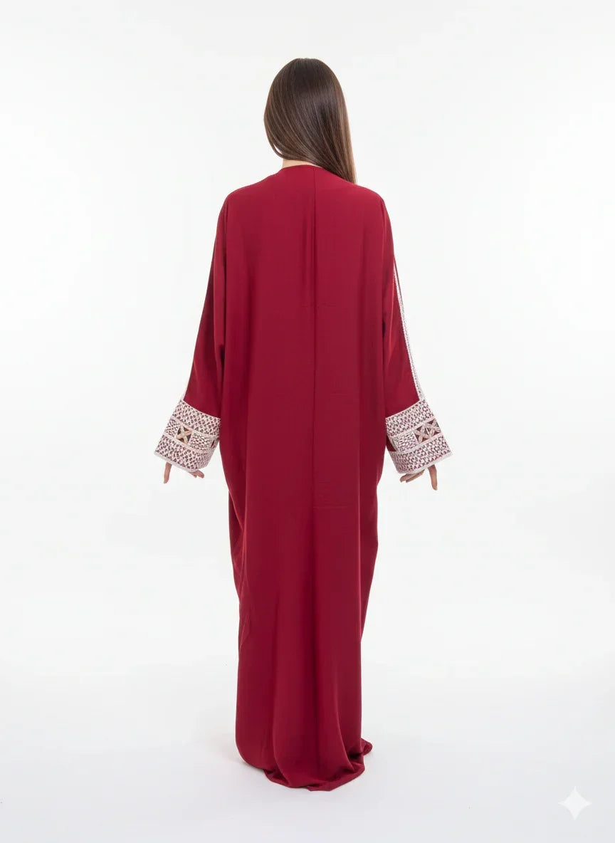 Burgundy Kaftan Embroidered in Beige - Urbantique - Babazzaro