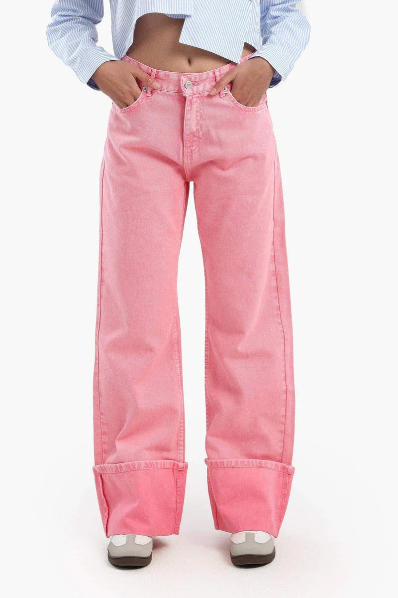 Carina - Folded Hem Pink Jeans 1