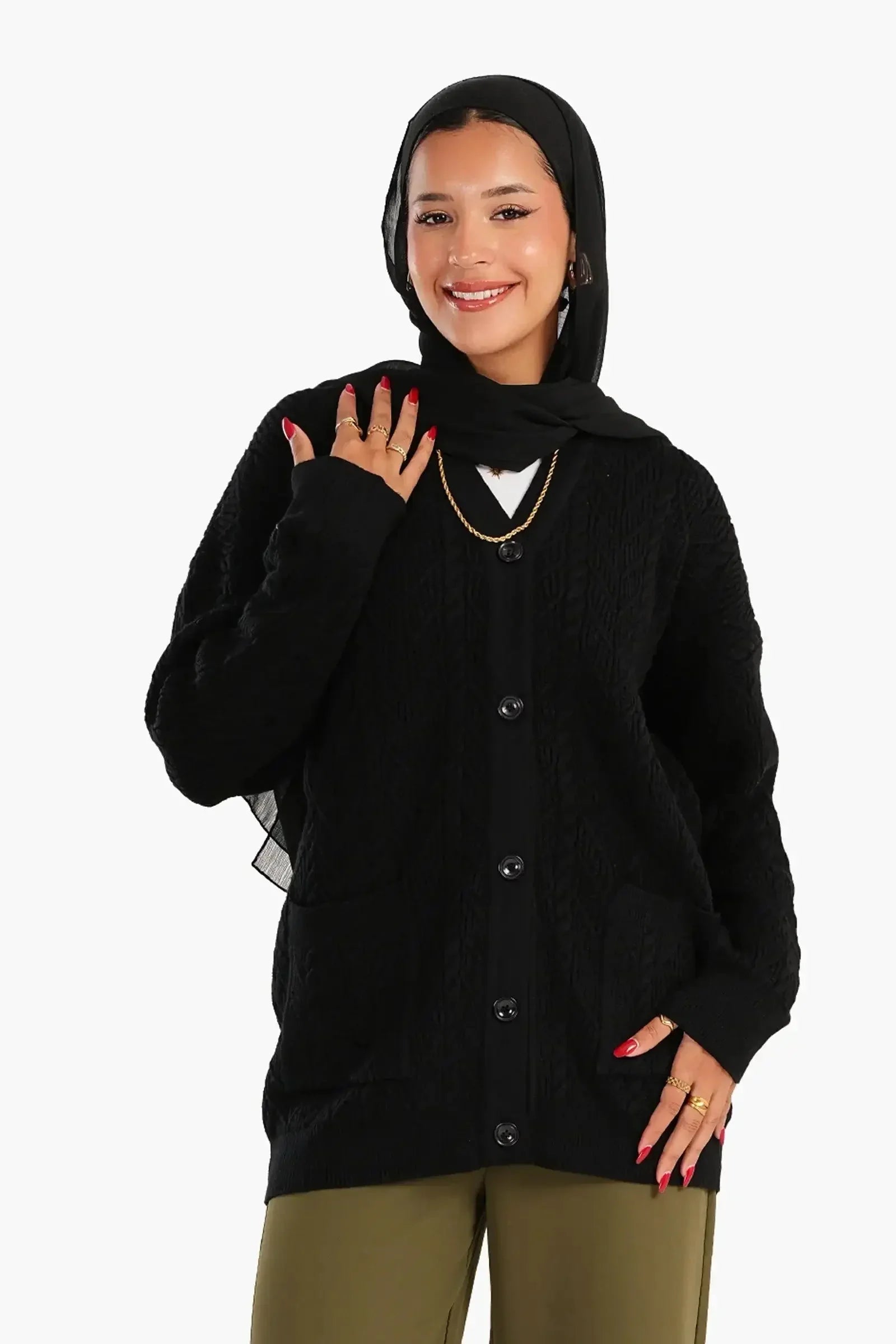 Carina - Cardigan with Ribbed Elastic Hem 1