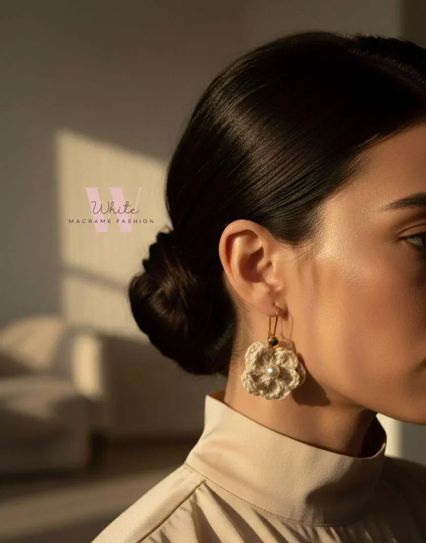 Crochet earings in off - white - White Fashion - Babazzaro