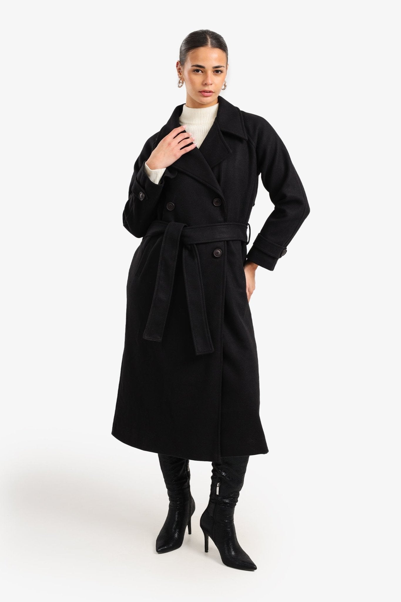 Double Breasted Wool Coat - Clue - Babazzaro