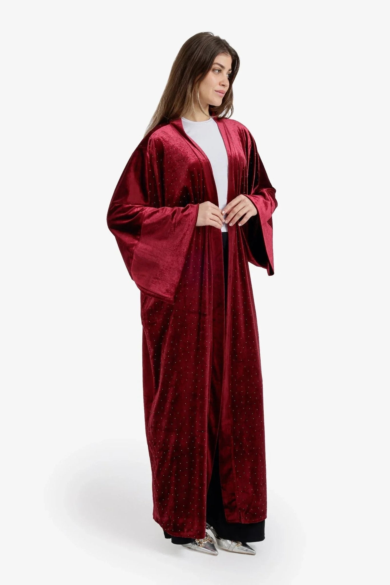 Embellished Velvet Maxi Kimono - Carina - Babazzaro