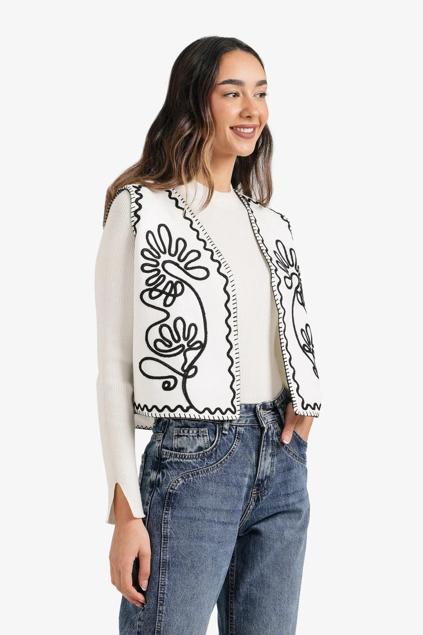 Embroidered Open Vest - Carina - Babazzaro