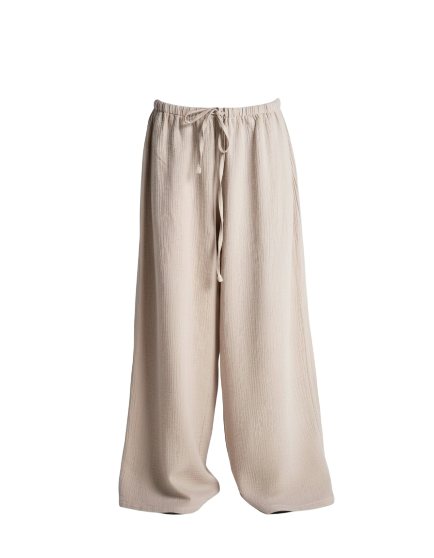 In your shoe - Beige Crinkled Loose Pants