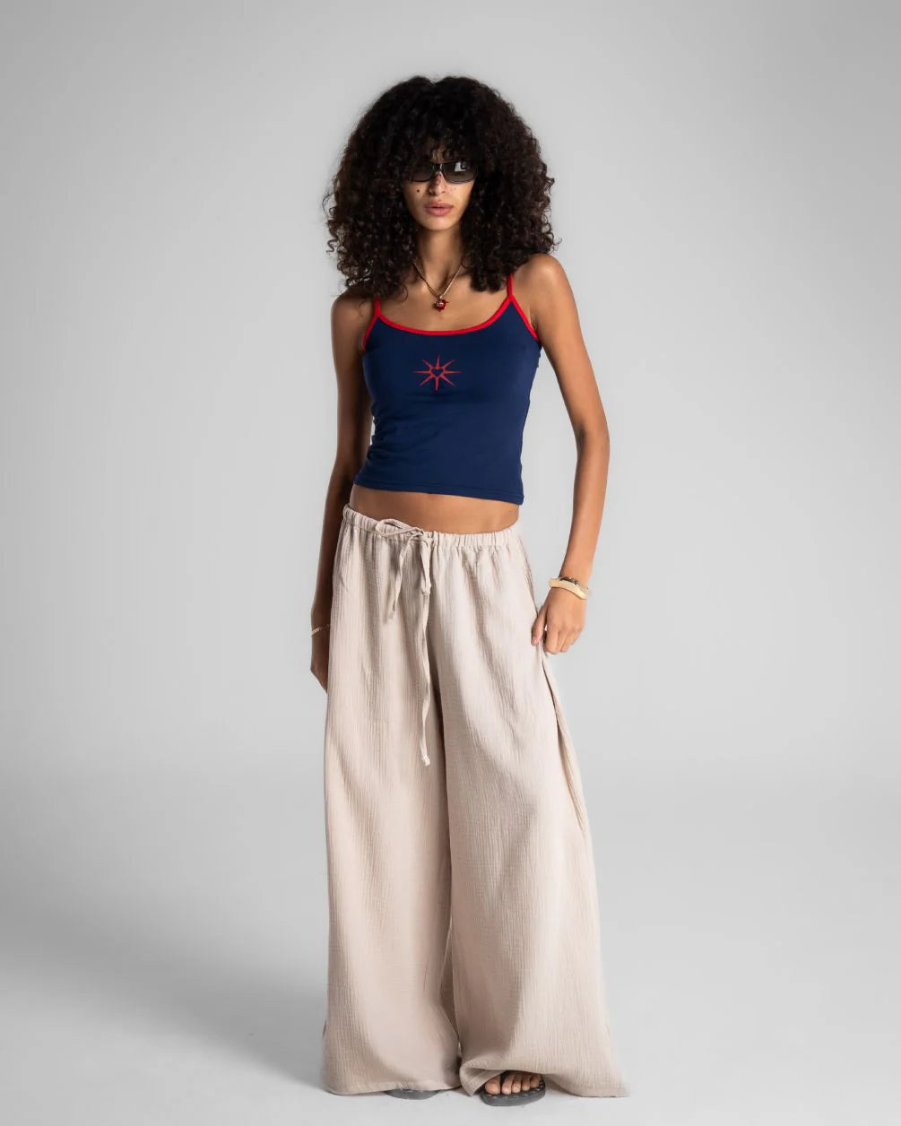 In your shoe - Beige Crinkled Loose Pants 1