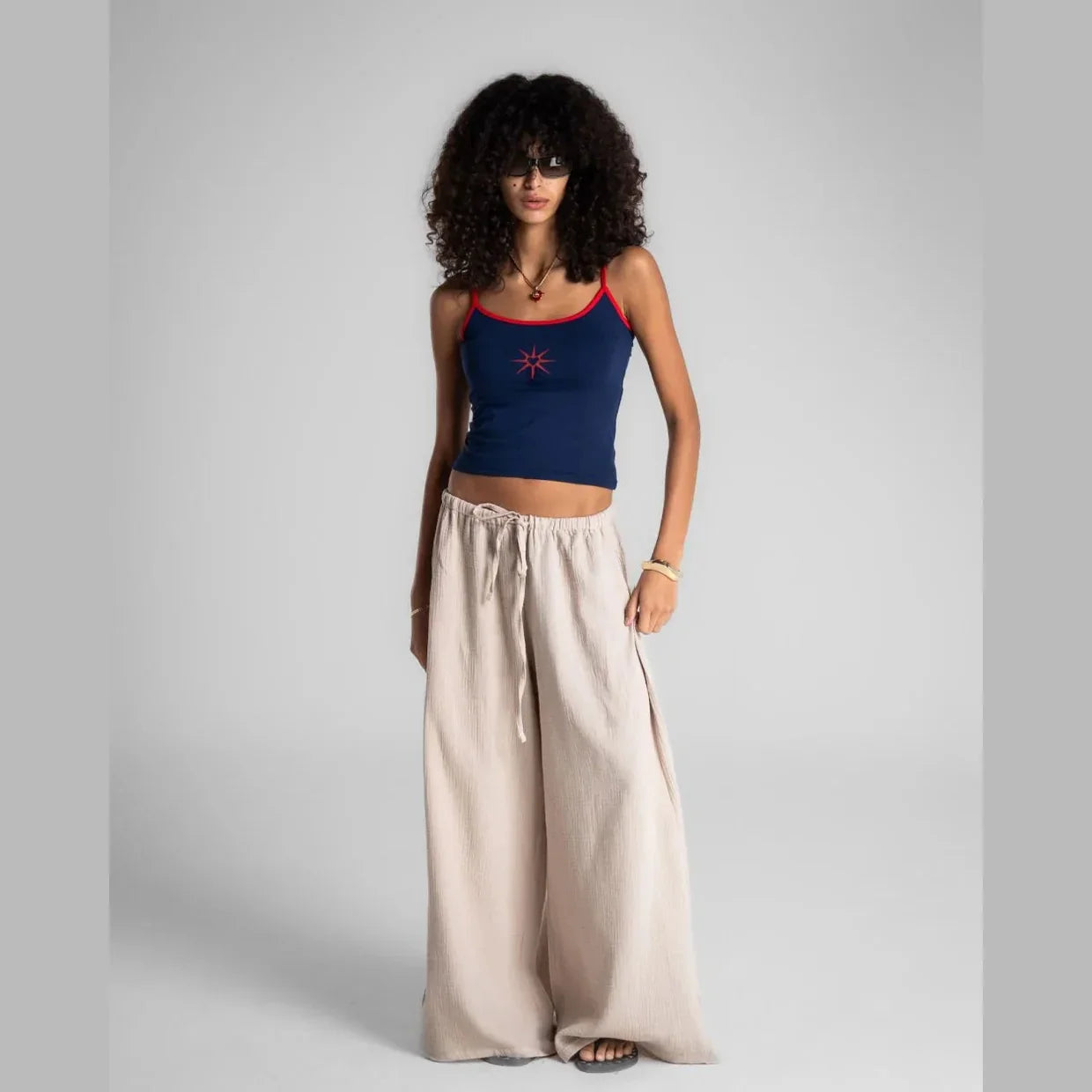 In your shoe - Beige Crinkled Loose Pants 1