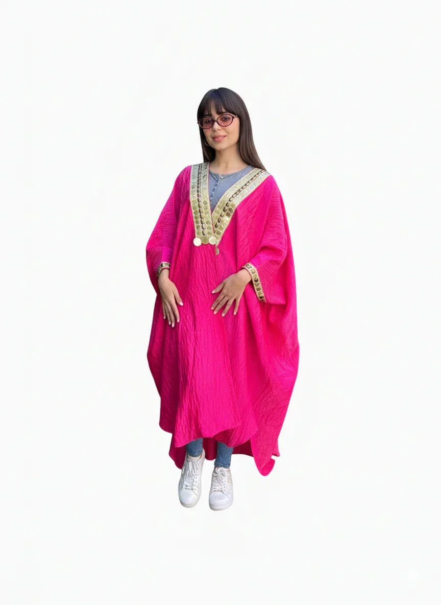 Fuchsia Kaftan Embroidered with Gold - Urbantique - Babazzaro