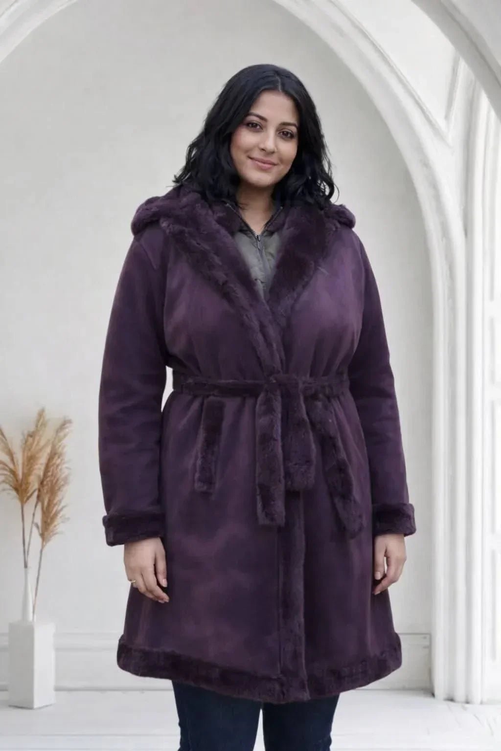 Fully Fur - Lined Suede Coat - Blue Bell - Babazzaro