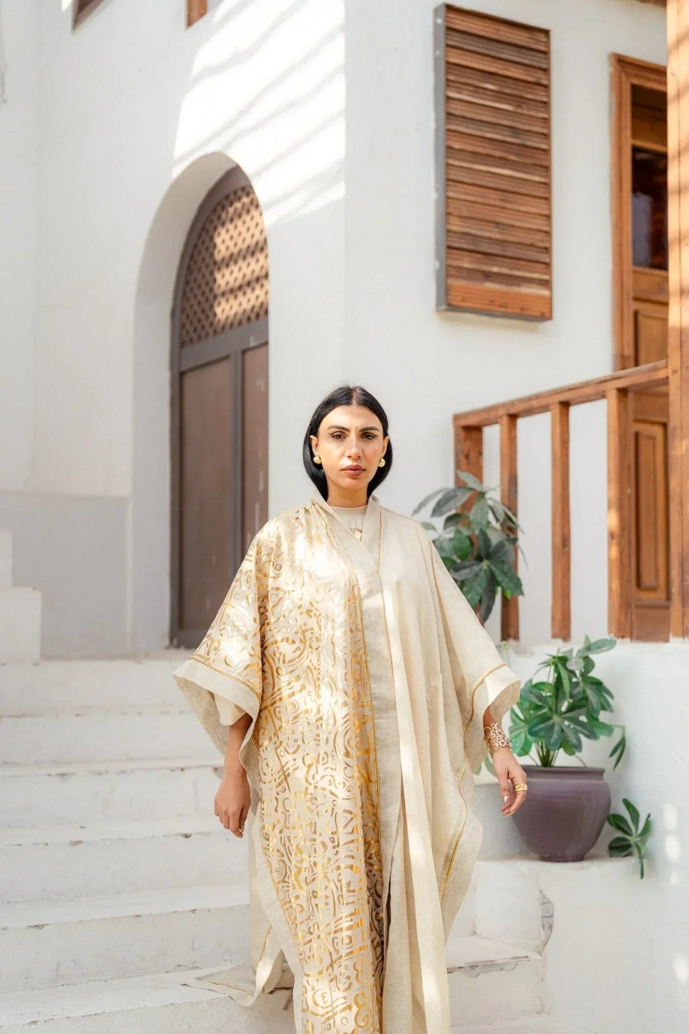 Golden Linen Kaftan - Beige - Dress Code - Babazzaro