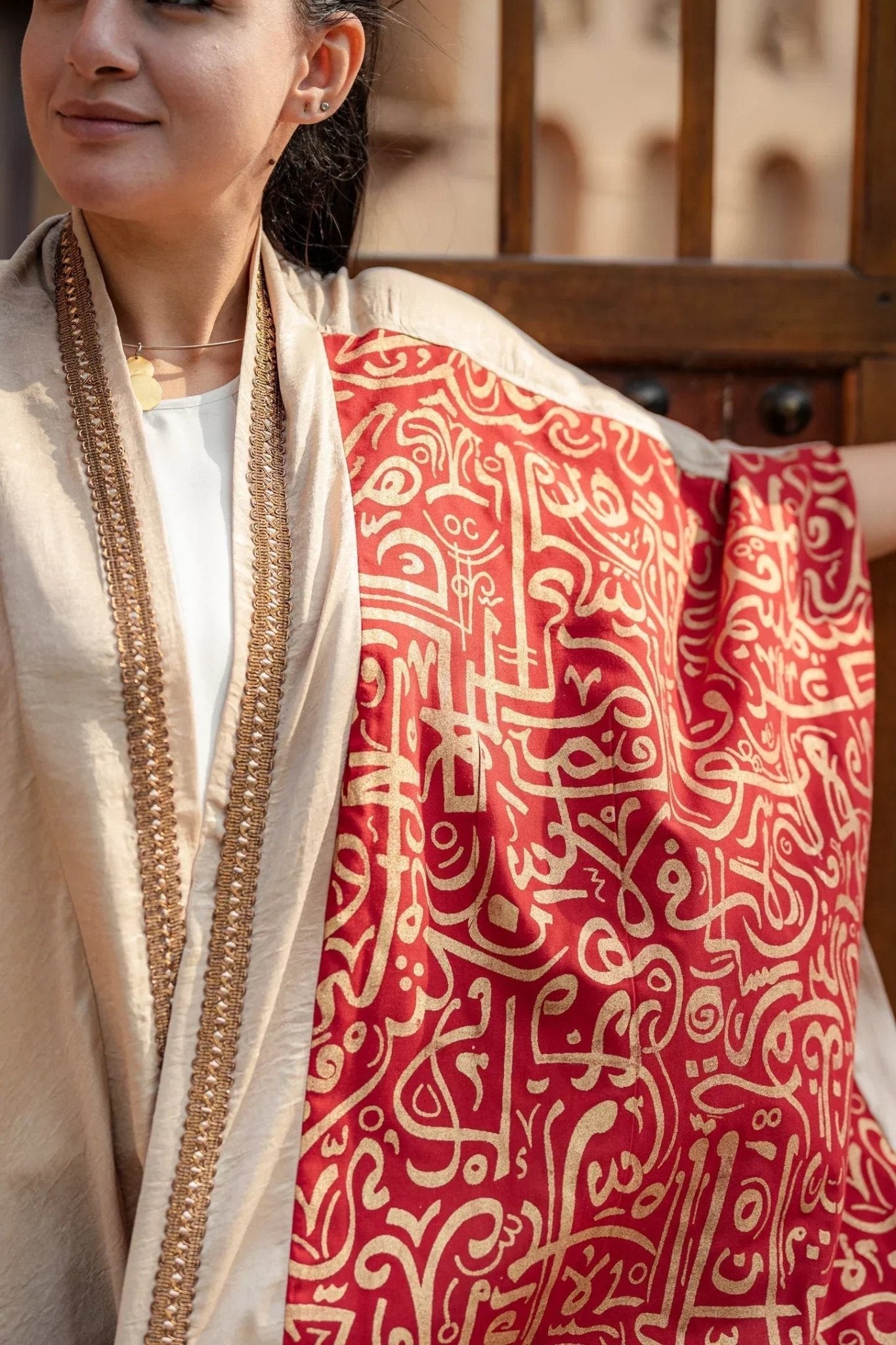 Golden Linen Kaftan Red - Dress Code - Babazzaro