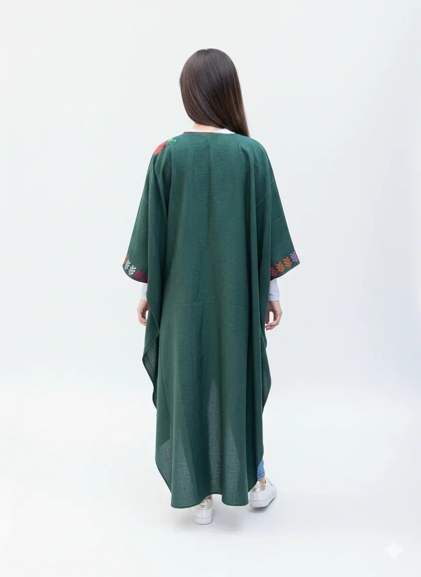 Green Kaftan with Multicolored Embroidery - Urbantique - Babazzaro