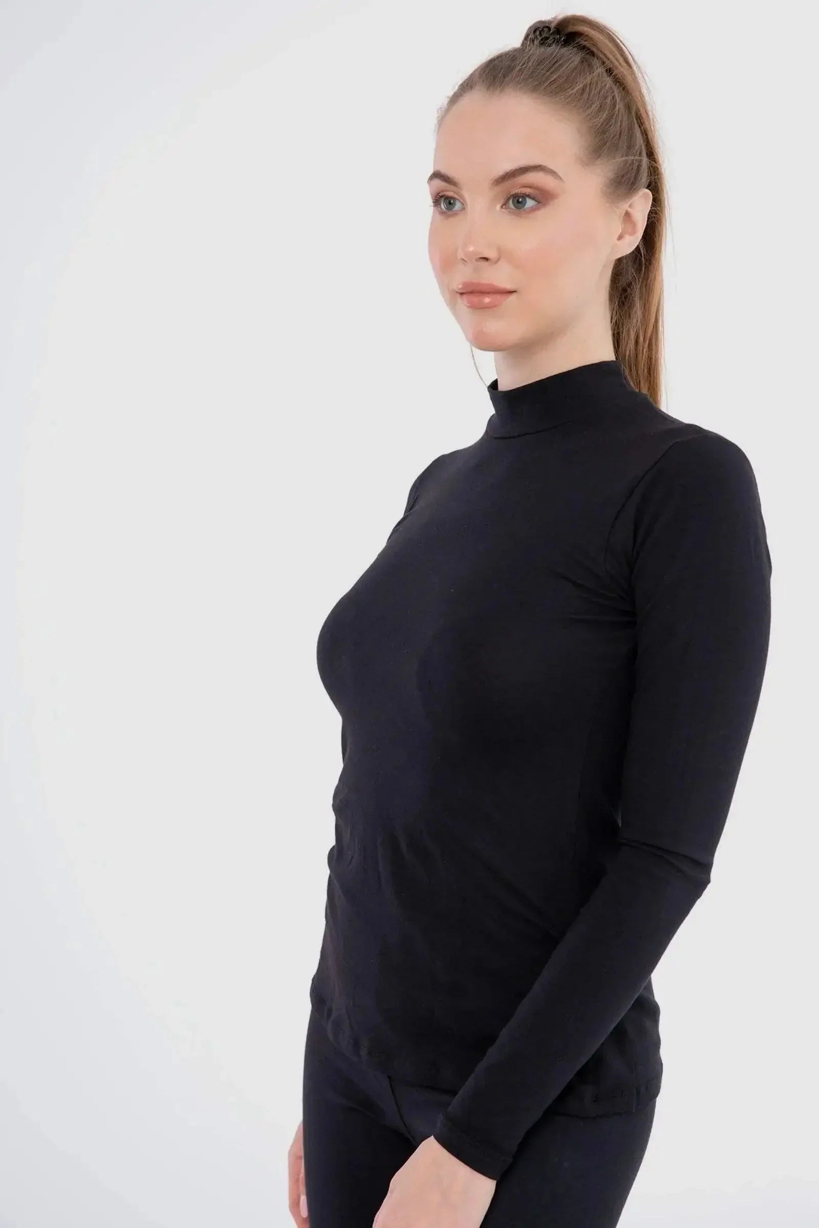 Carina - High Neck Long Sleeve Cotton Top - Pack of 3 1