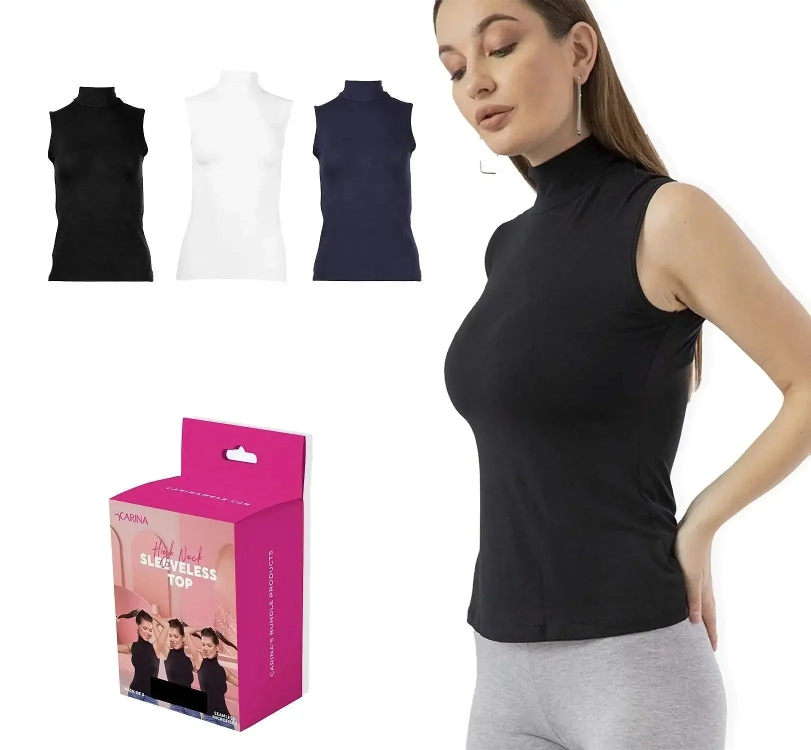 Carina - High Neck Seamless Viscose Sleeveless Top Pack of 3 2