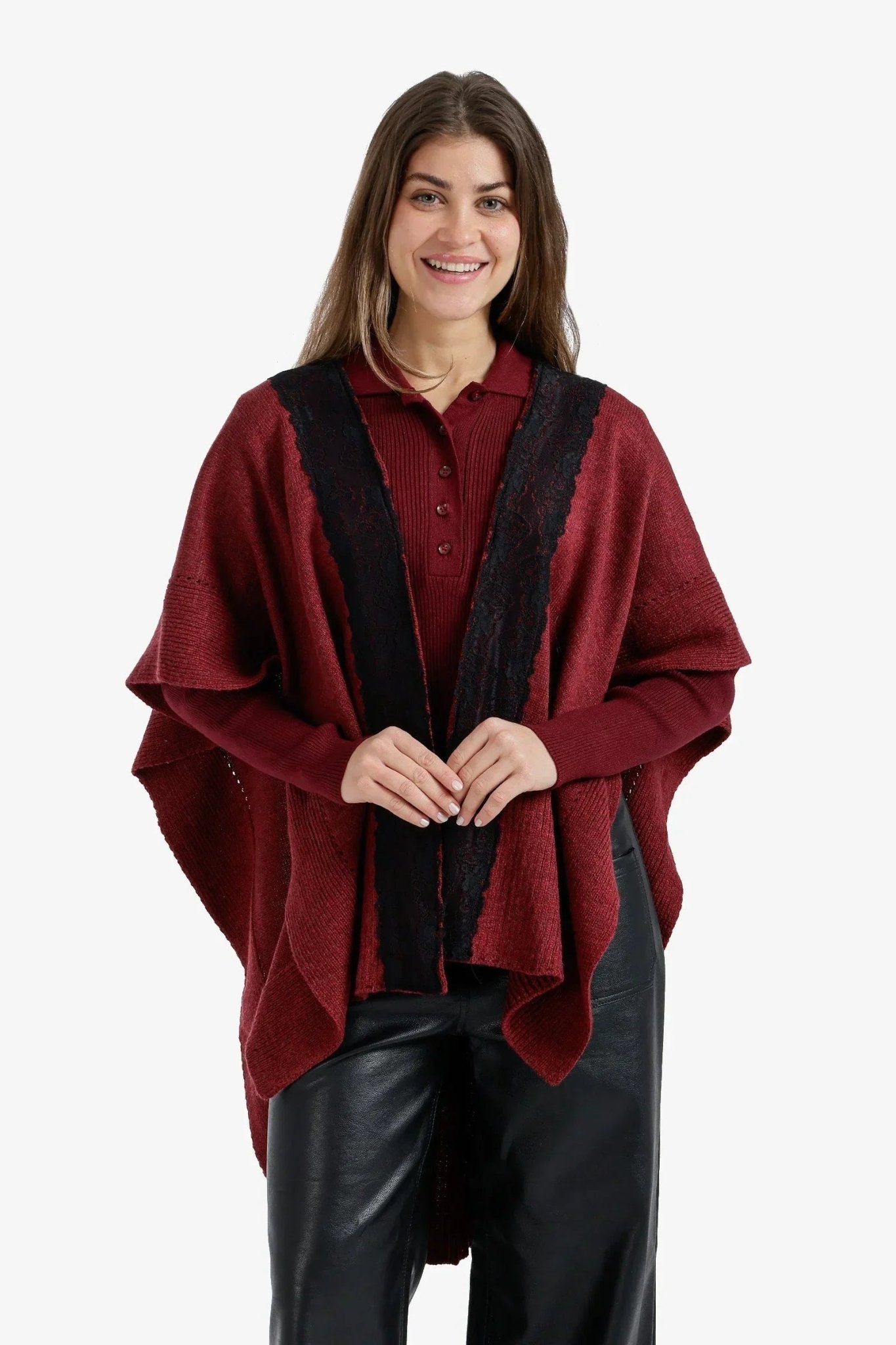Lace - Trim Asymmetric Poncho - Carina - Babazzaro
