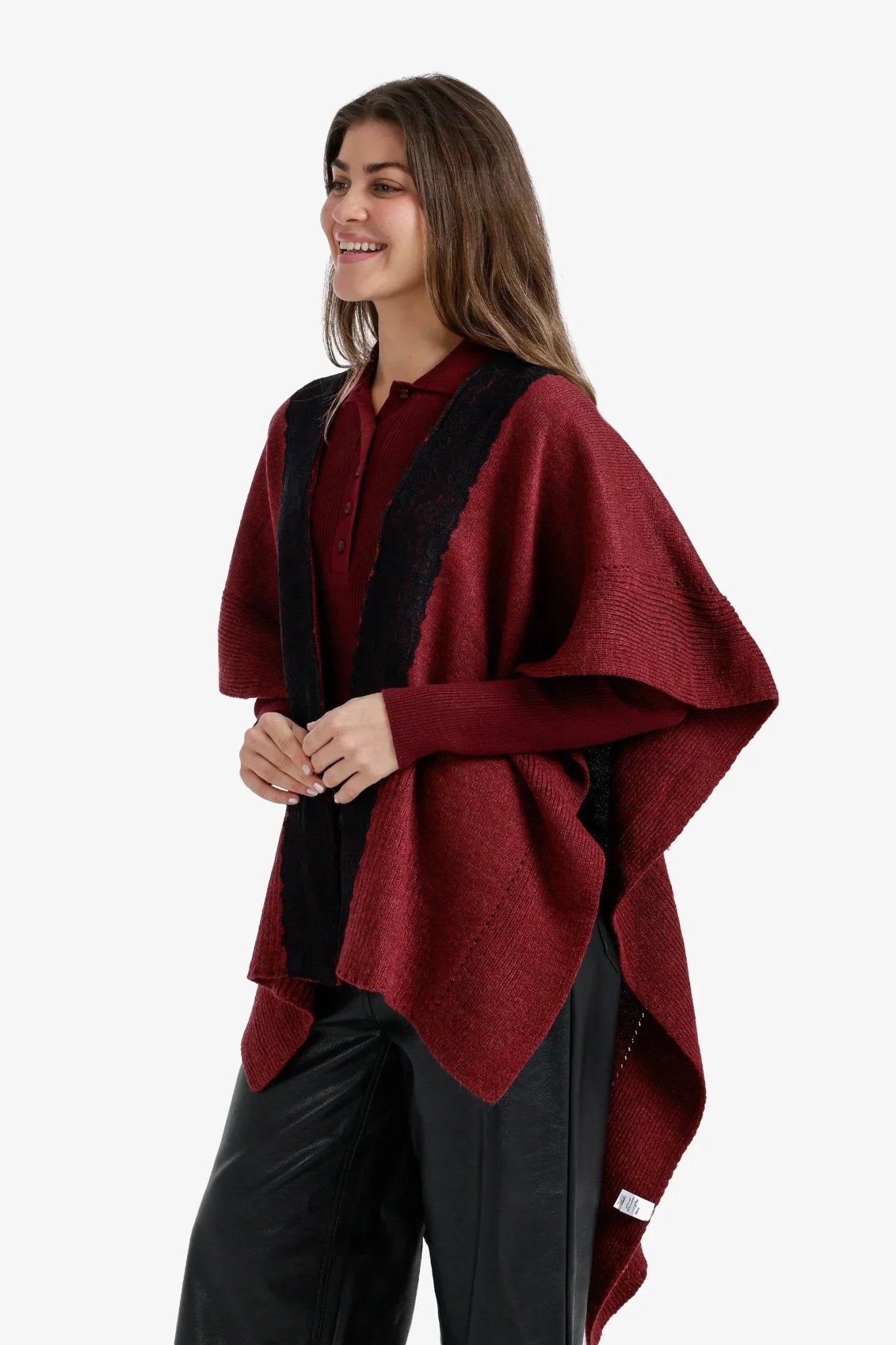 Lace - Trim Asymmetric Poncho - Carina - Babazzaro