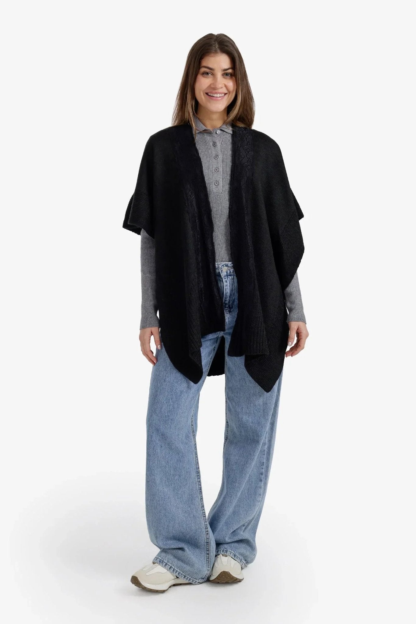 Lace - Trim Asymmetric Poncho - Carina - Babazzaro