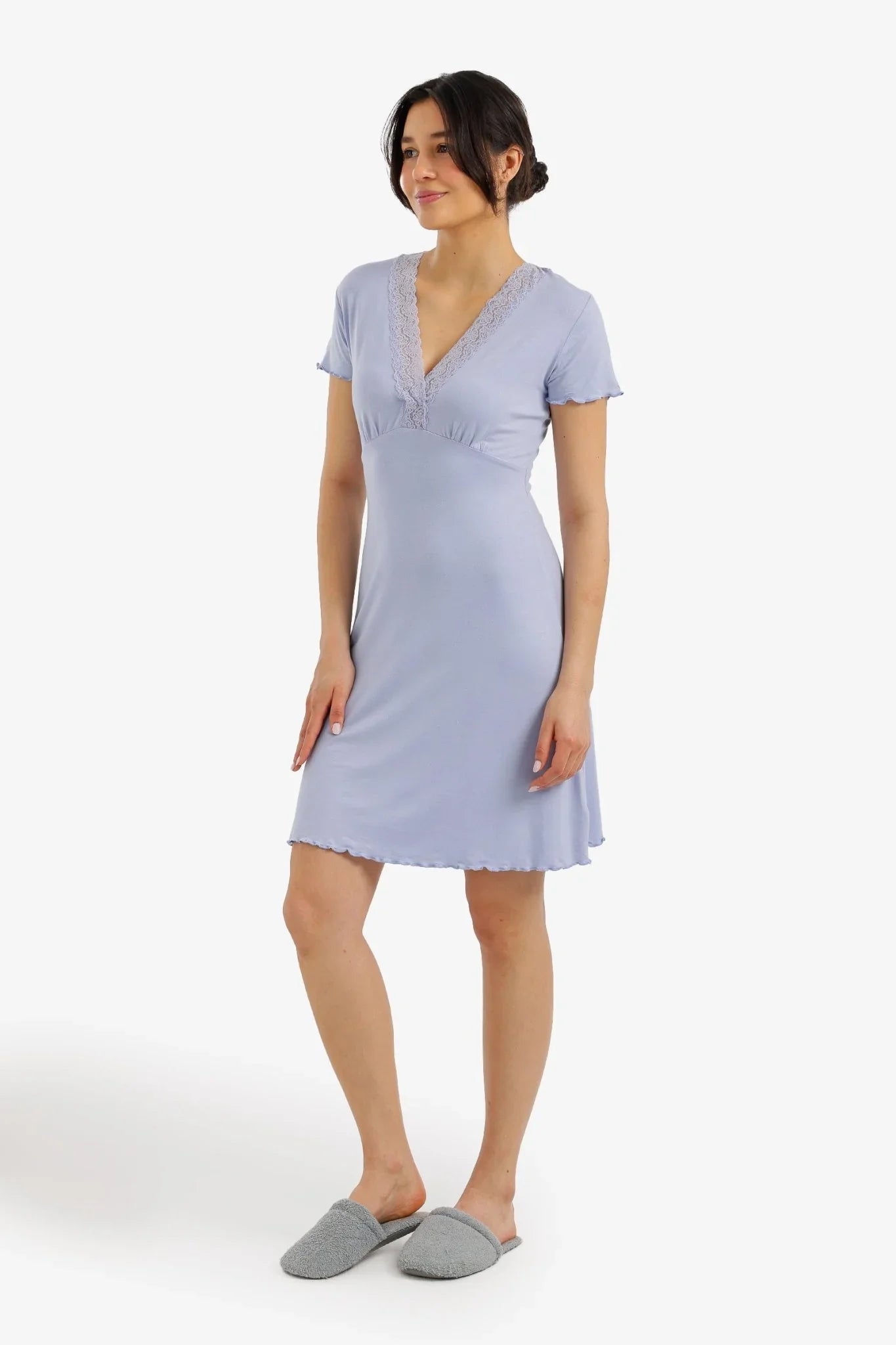 Lace V - Neck Nightgown - Carina - Babazzaro