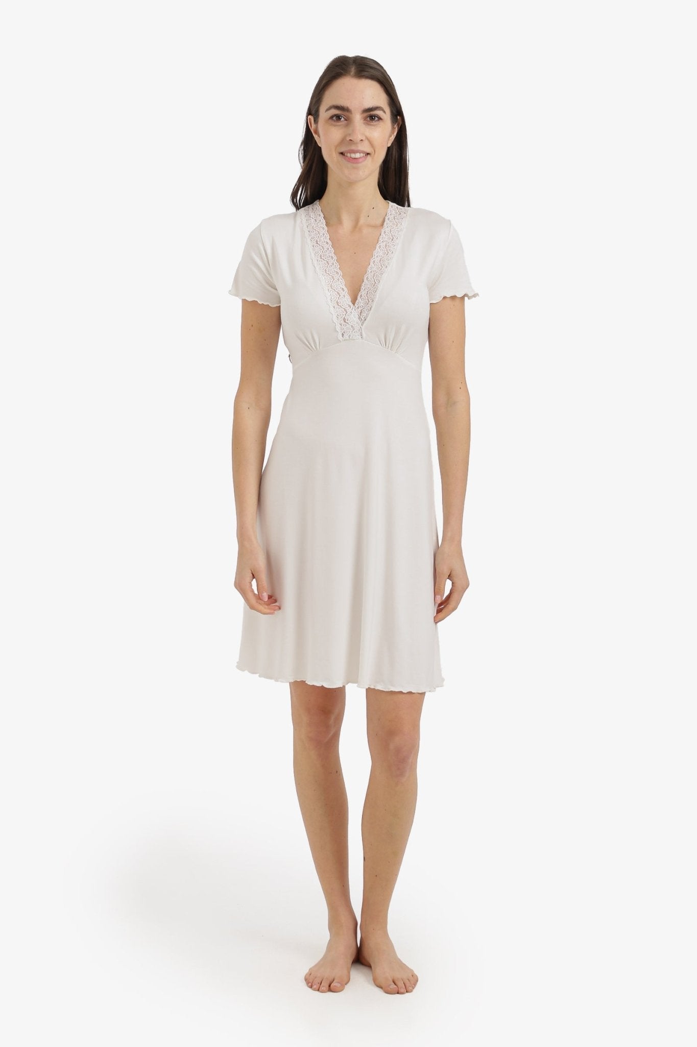 Lace V - Neck Nightgown - Carina - Babazzaro