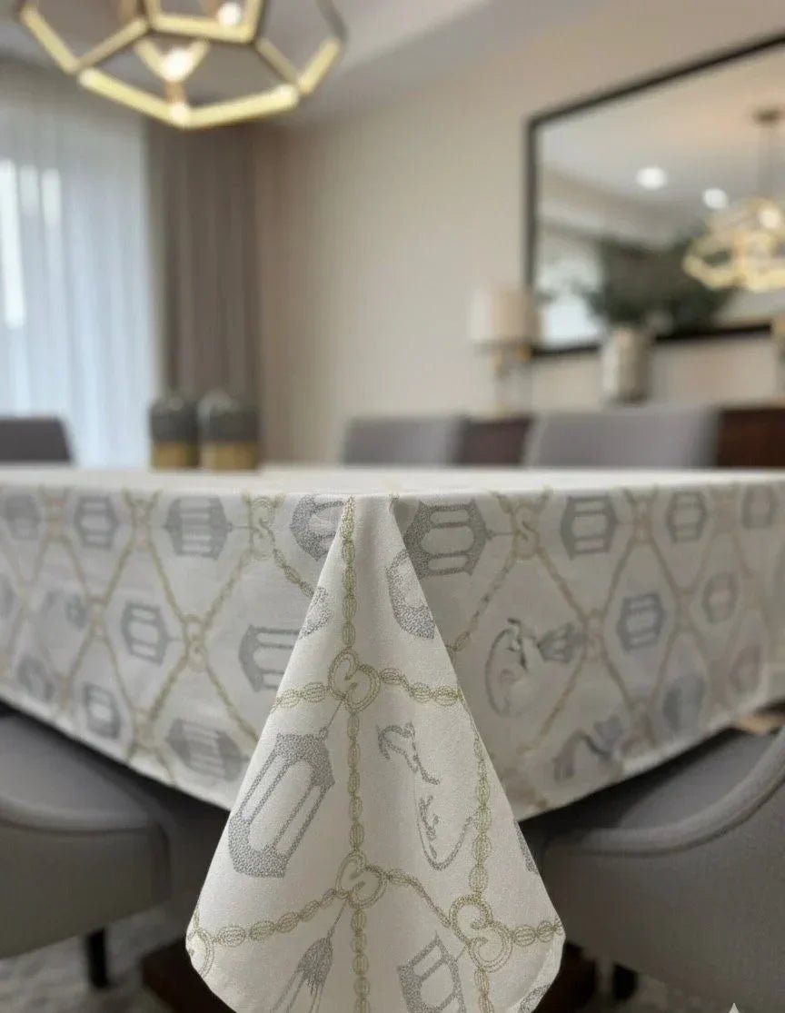 Linen Table Cloth Serma Embroidery Design 2 - Lavender - Babazzaro