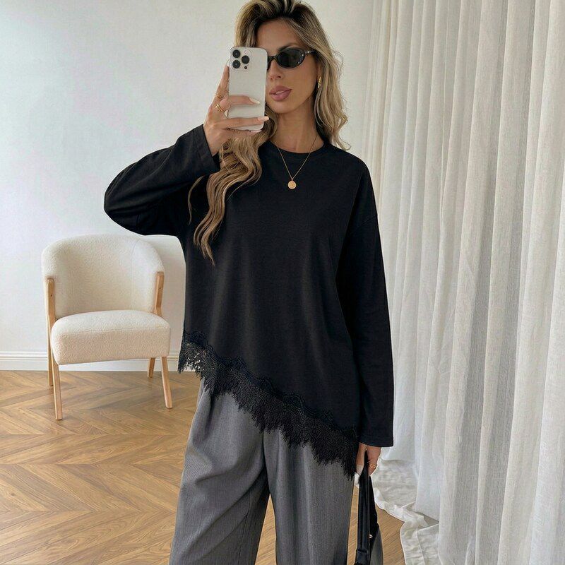 Long Slevee T-Shirt with Lace - Mimme Boutiqe - Babazzaro