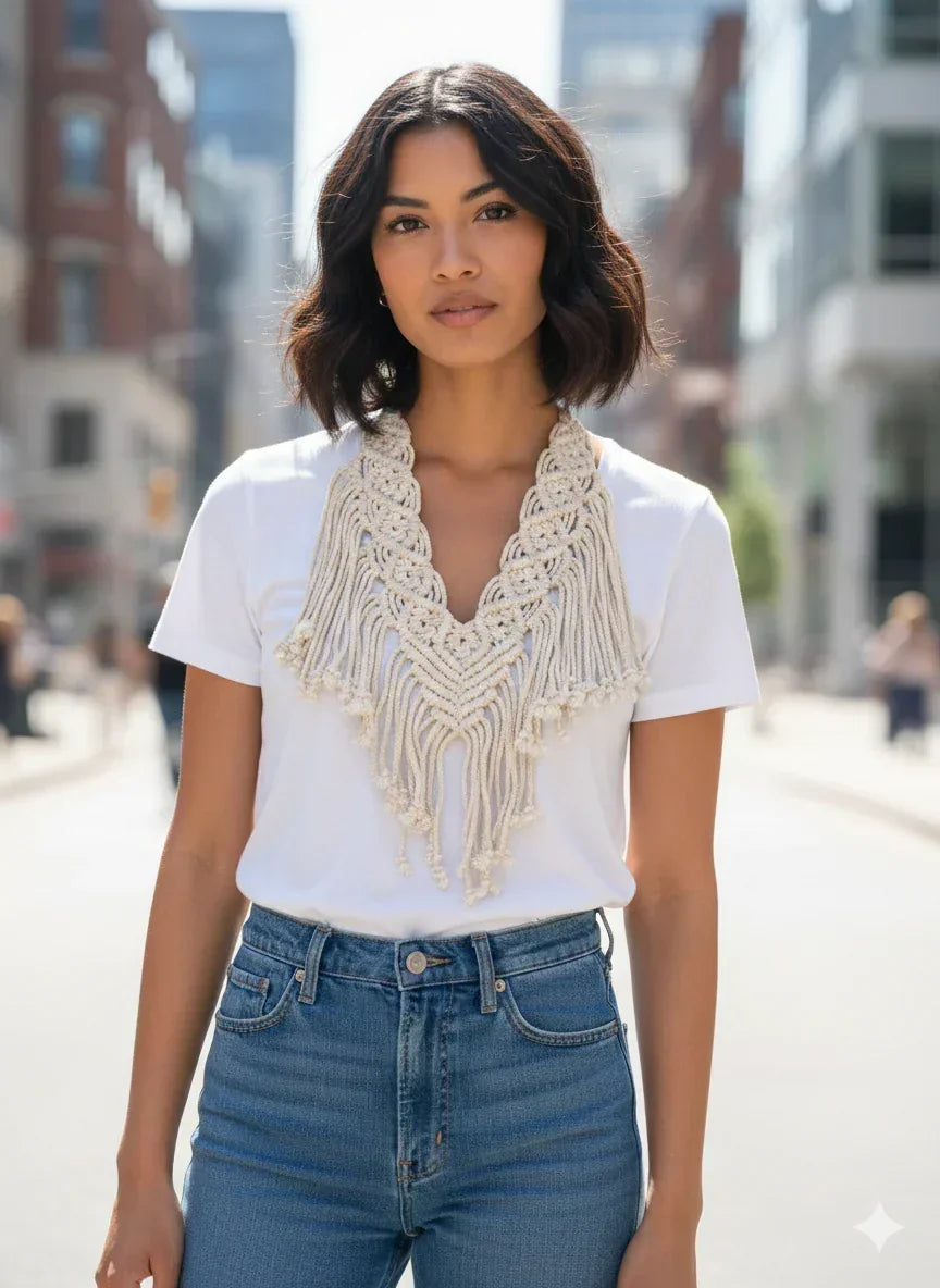 Macrame Neclace - White Fashion - Babazzaro