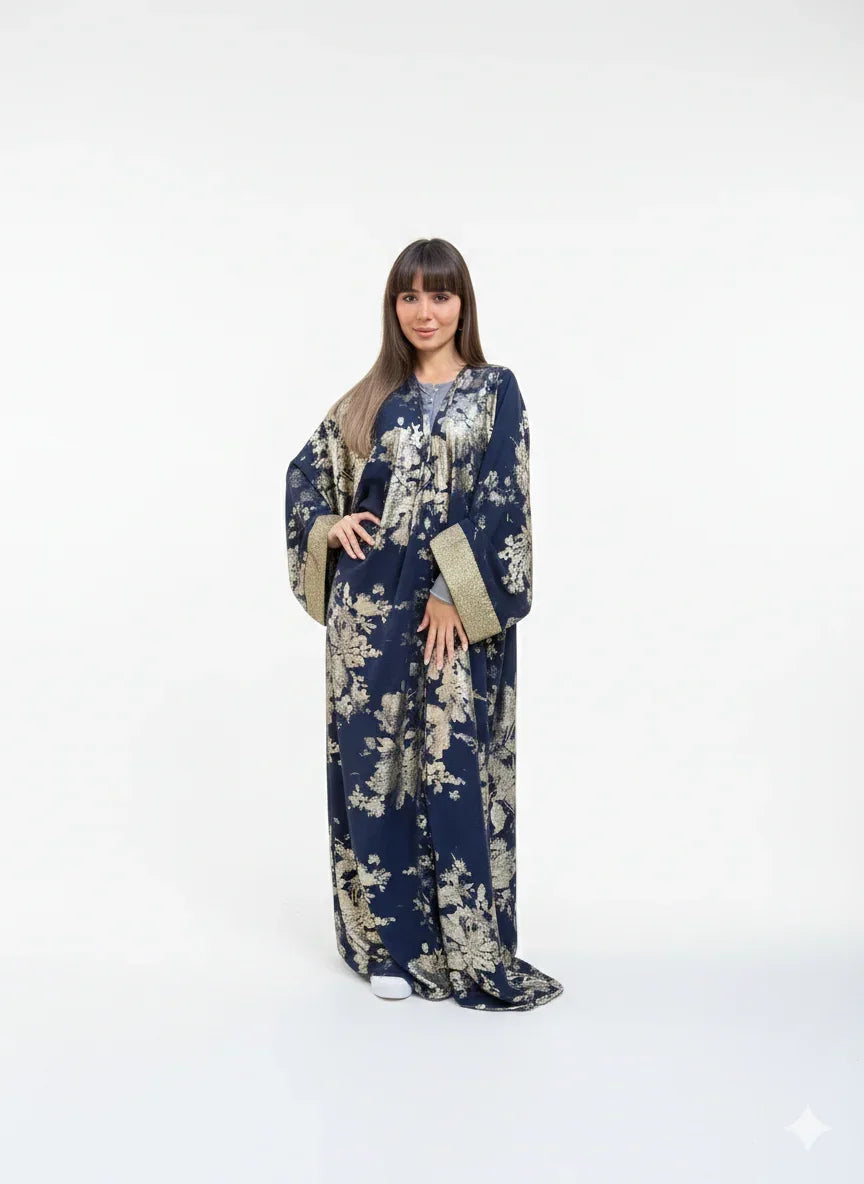 Navy Kaftan with Gold Print - Urbantique - Babazzaro