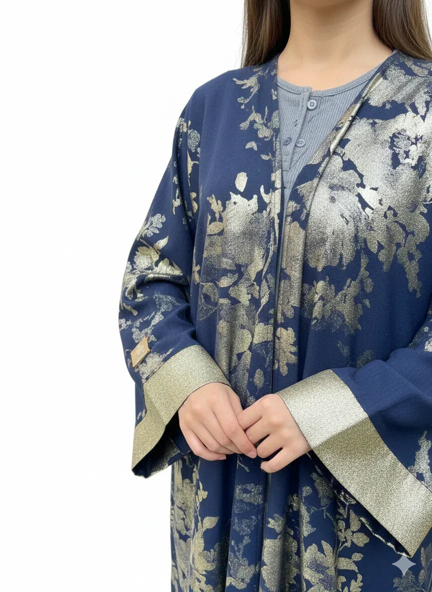 Navy Kaftan with Gold Print - Urbantique - Babazzaro