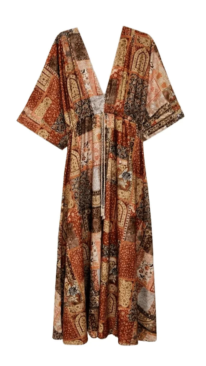 Patchwork Print Maxi Dress - Clue - Babazzaro