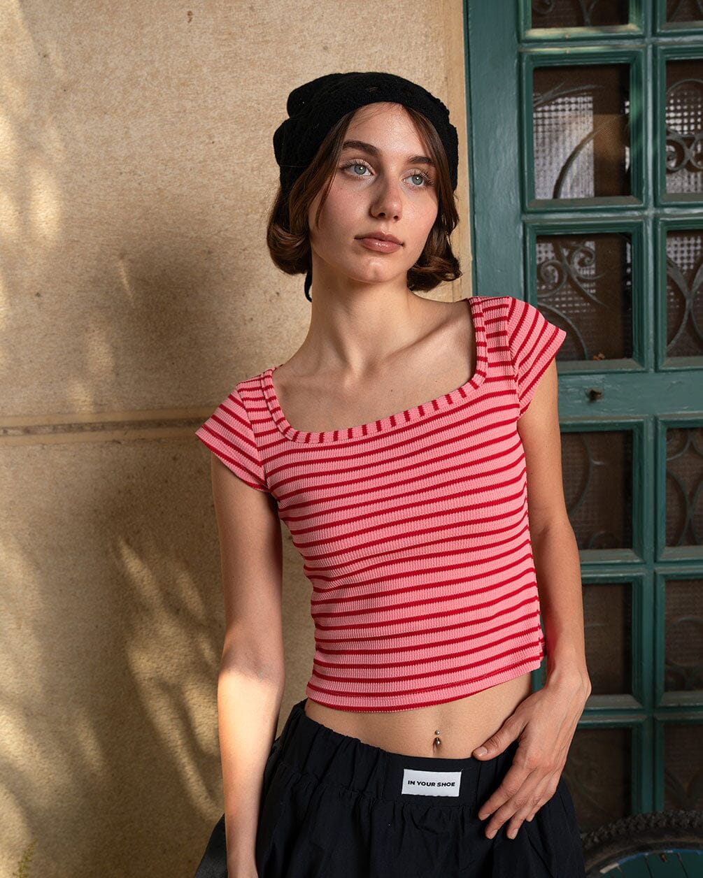 In your shoe - Pink Striped Square Neck Top 1
