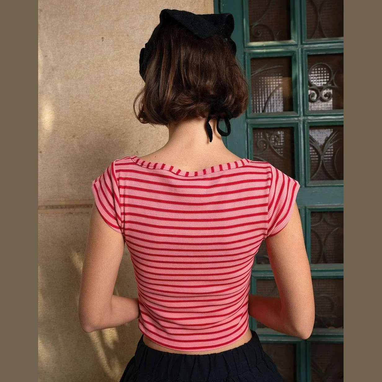 In your shoe - Pink Striped Square Neck Top 4