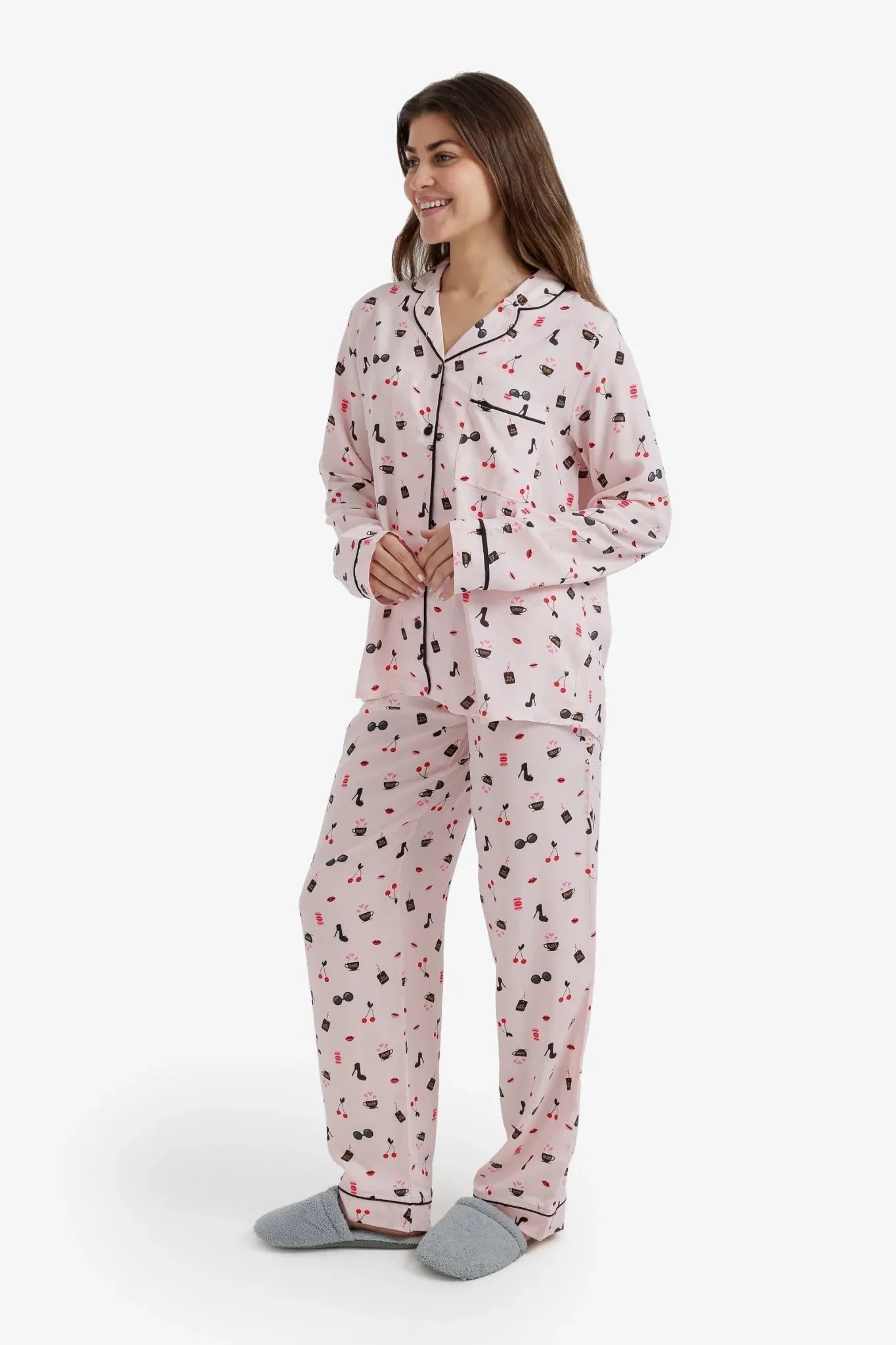 Printed Notch Collar Pyjama Set - Carina - Babazzaro