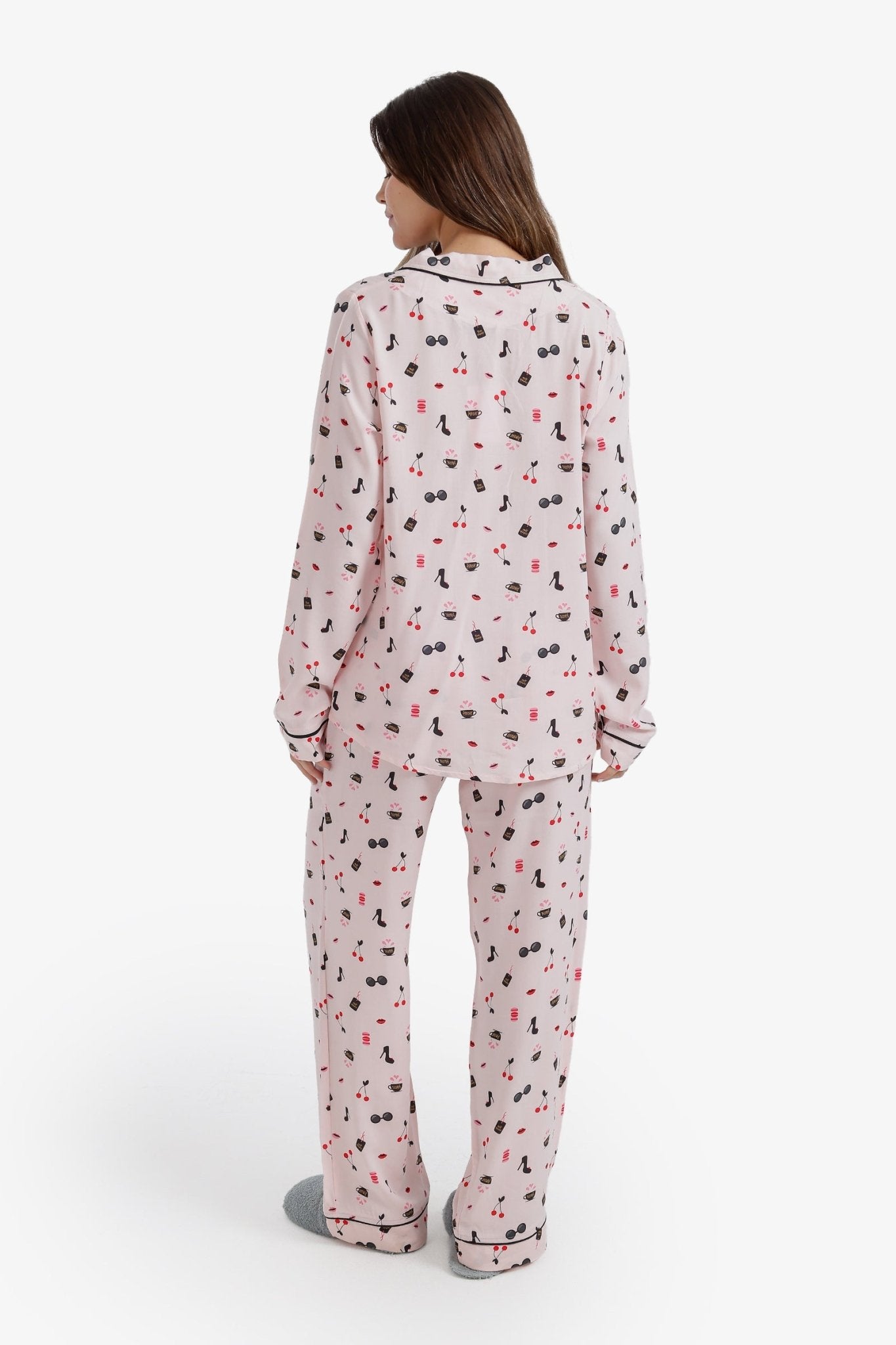 Printed Notch Collar Pyjama Set - Carina - Babazzaro