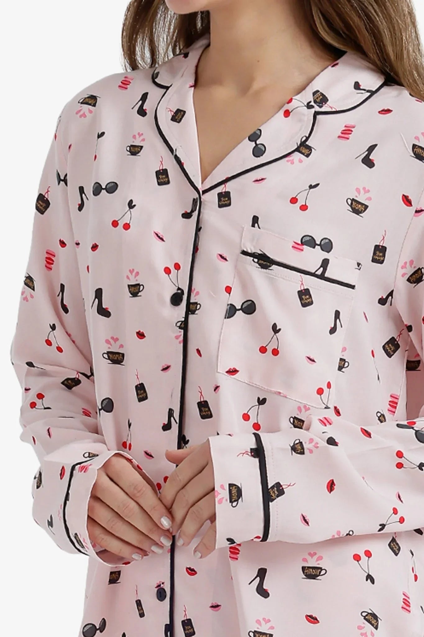 Printed Notch Collar Pyjama Set - Carina - Babazzaro