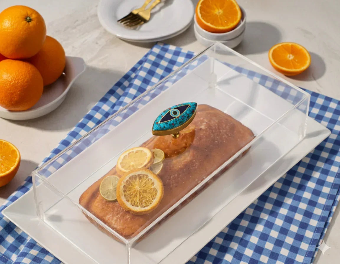 Rectangular Porcelain Serving Plate - Turquoise Evil Eye - Rechote - Babazzaro