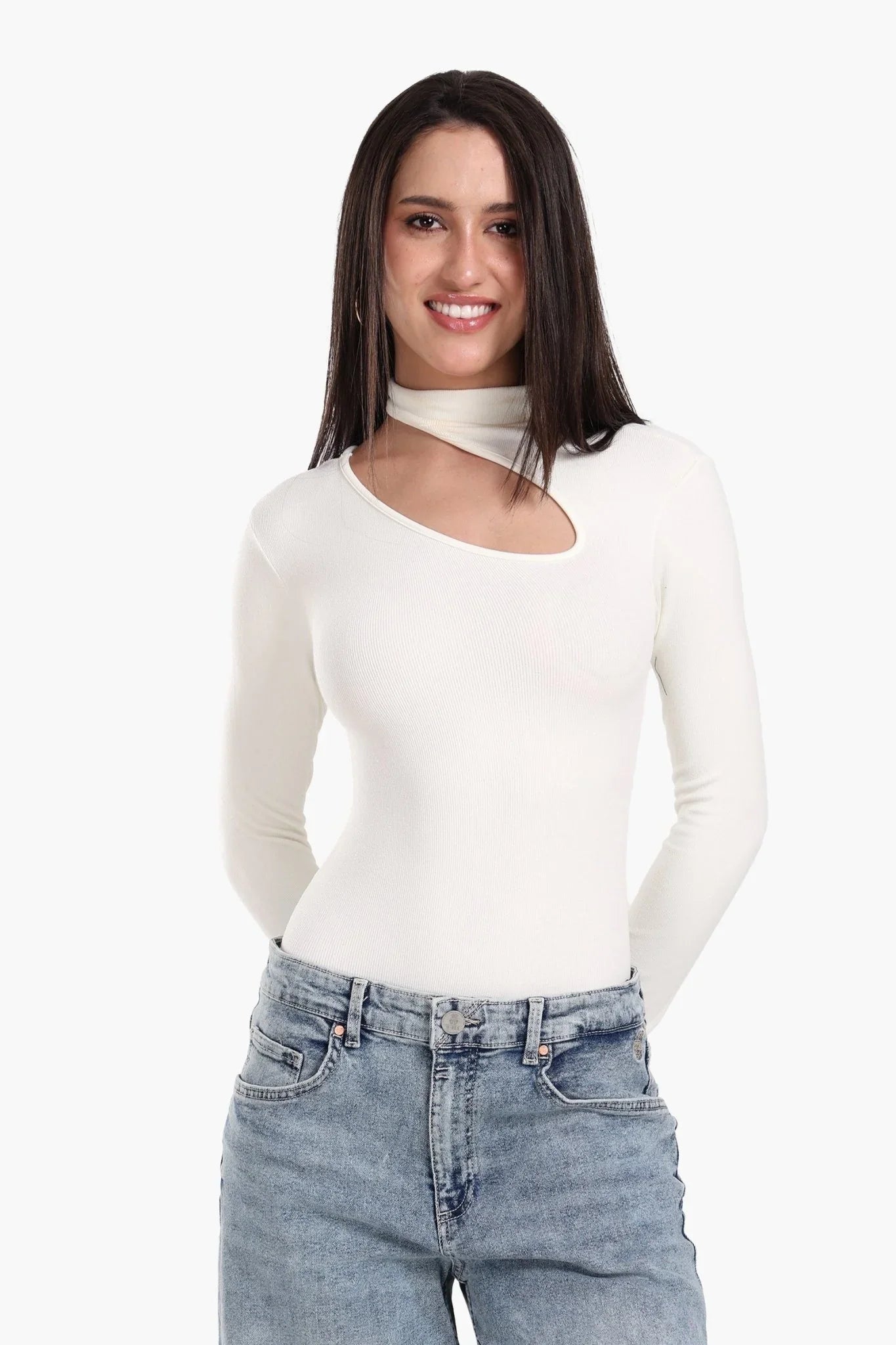 Ribbed Cutout Microfiber Bodysuit - Clue - Babazzaro