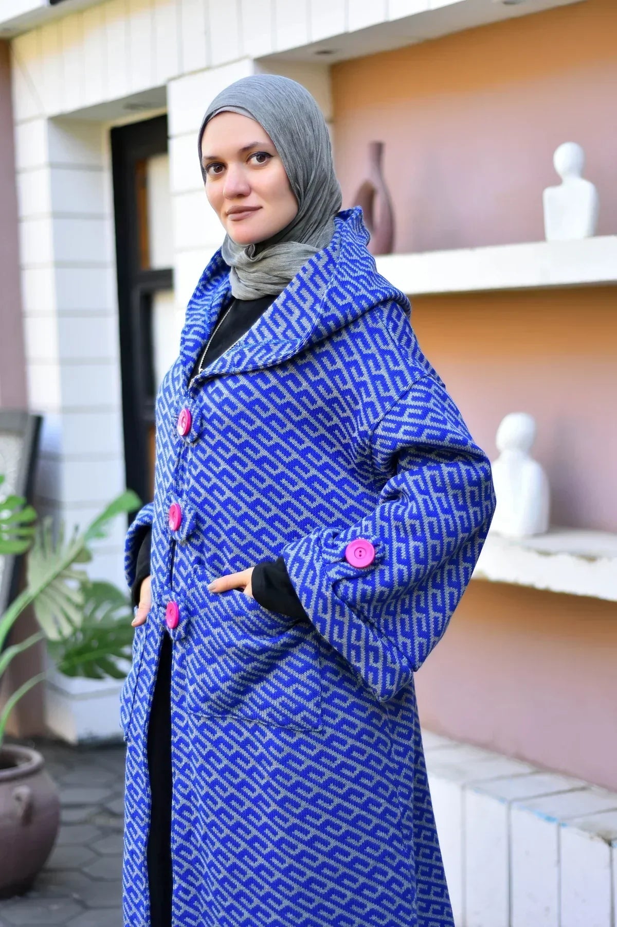 Sapphire Mosaic Hooded Cardigan - Queenza - Babazzaro