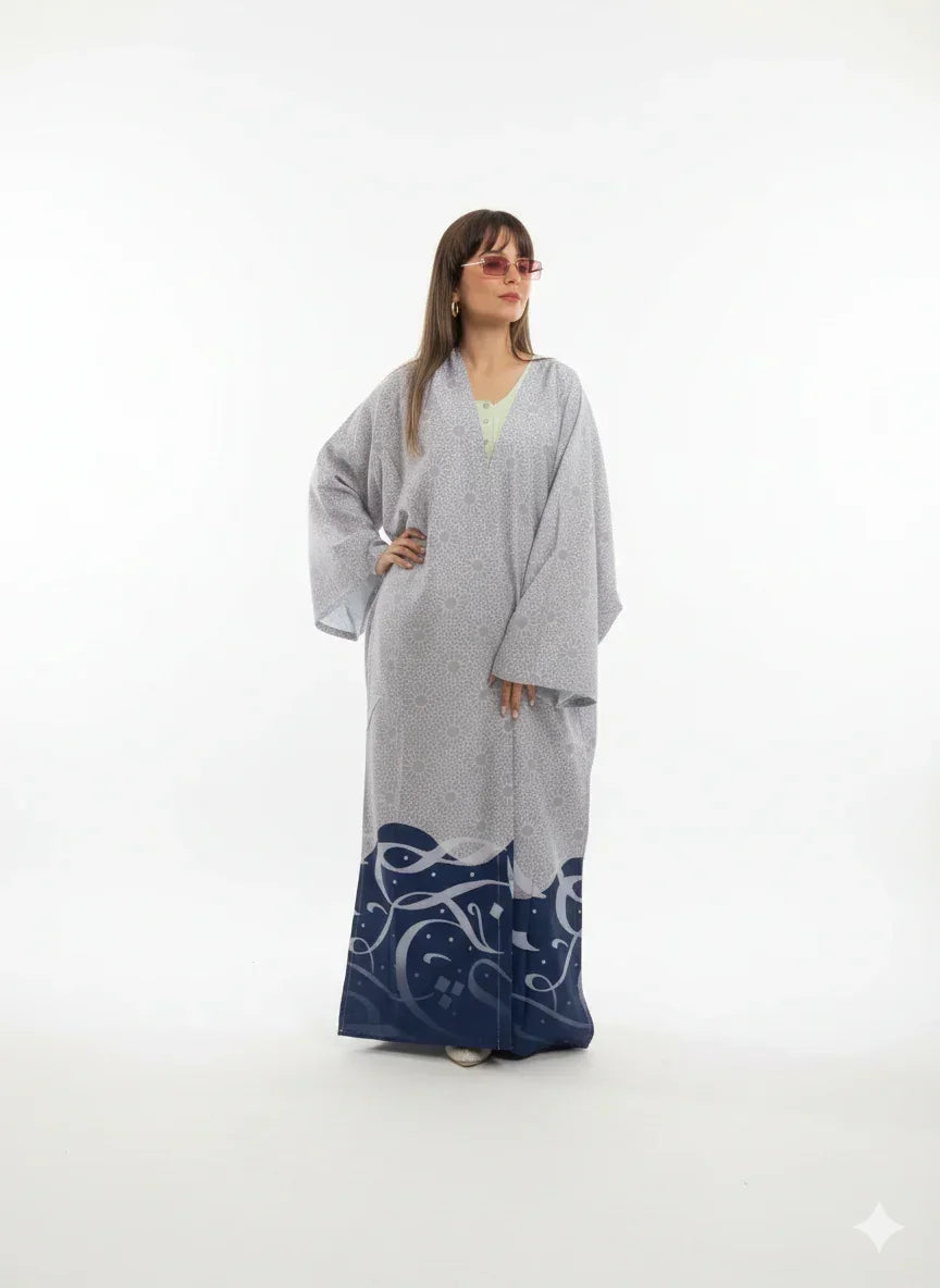 Satin Kaftan with Blue Letters - Urbantique - Babazzaro