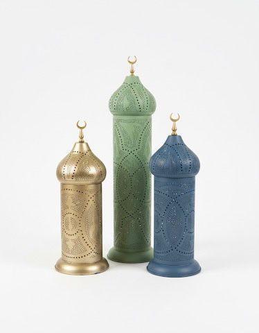 Set of 3 Metal minarets with Blue, Green and Gold Matt finish - Lavender - Babazzaro