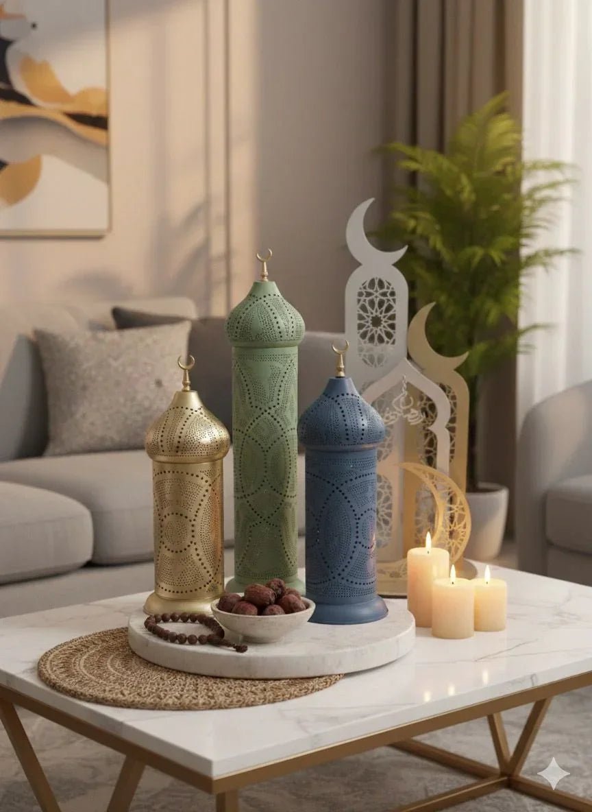 Set of 3 Metal minarets with Blue, Green and Gold Matt finish - Lavender - Babazzaro