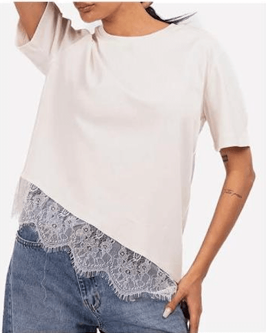 Short Slevee T-Shirt with Lace - Mimme Boutiqe - Babazzaro