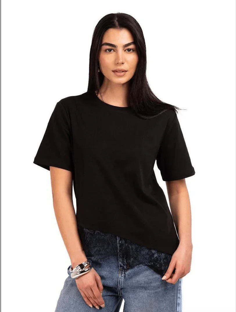 Short Slevee T-Shirt with Lace - Mimme Boutiqe - Babazzaro