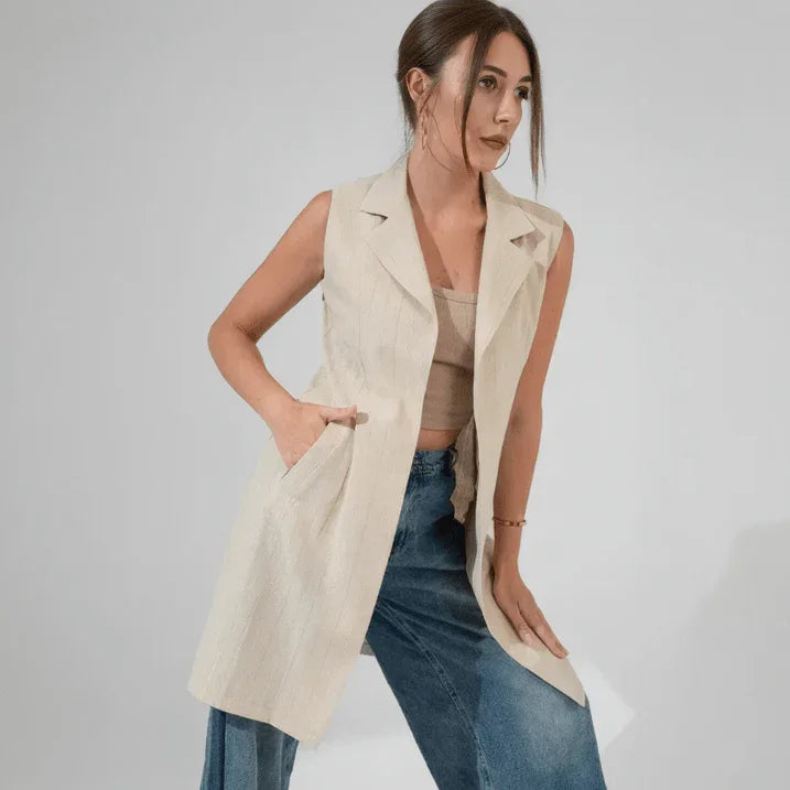Striped Metallic Linen - Long Vest - KC Shop - Babazzaro