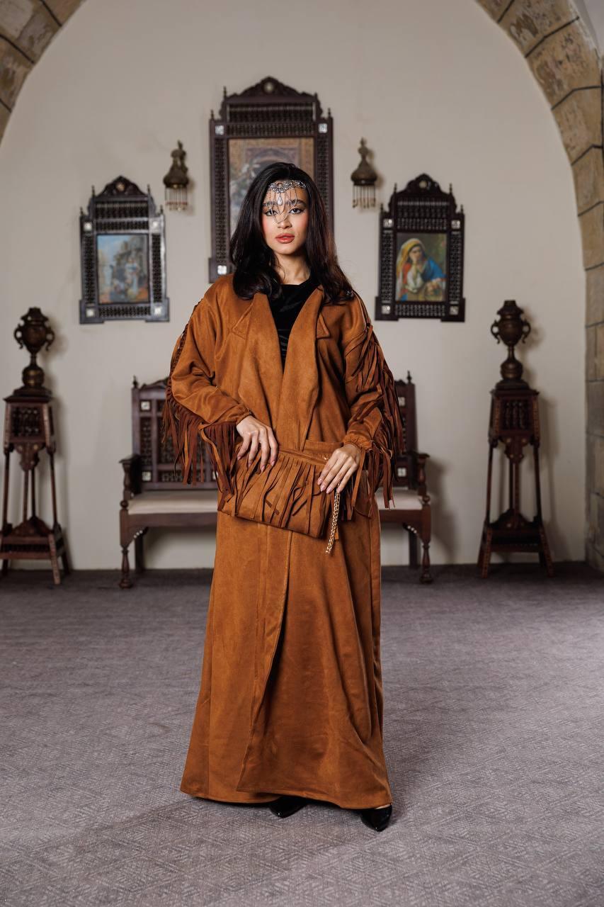 Suede Chamois Cardigan with Fringes and Clutch Bag - Blue Bell - Babazzaro