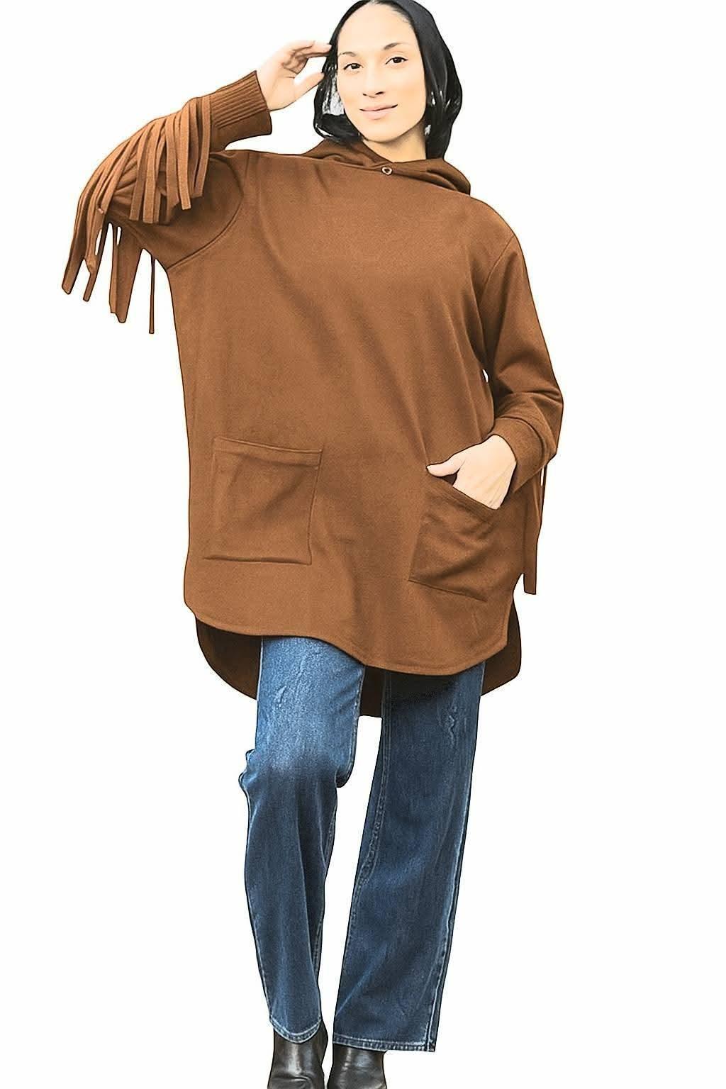 Suede Fringe Sweatshirt - Blue Bell - Babazzaro