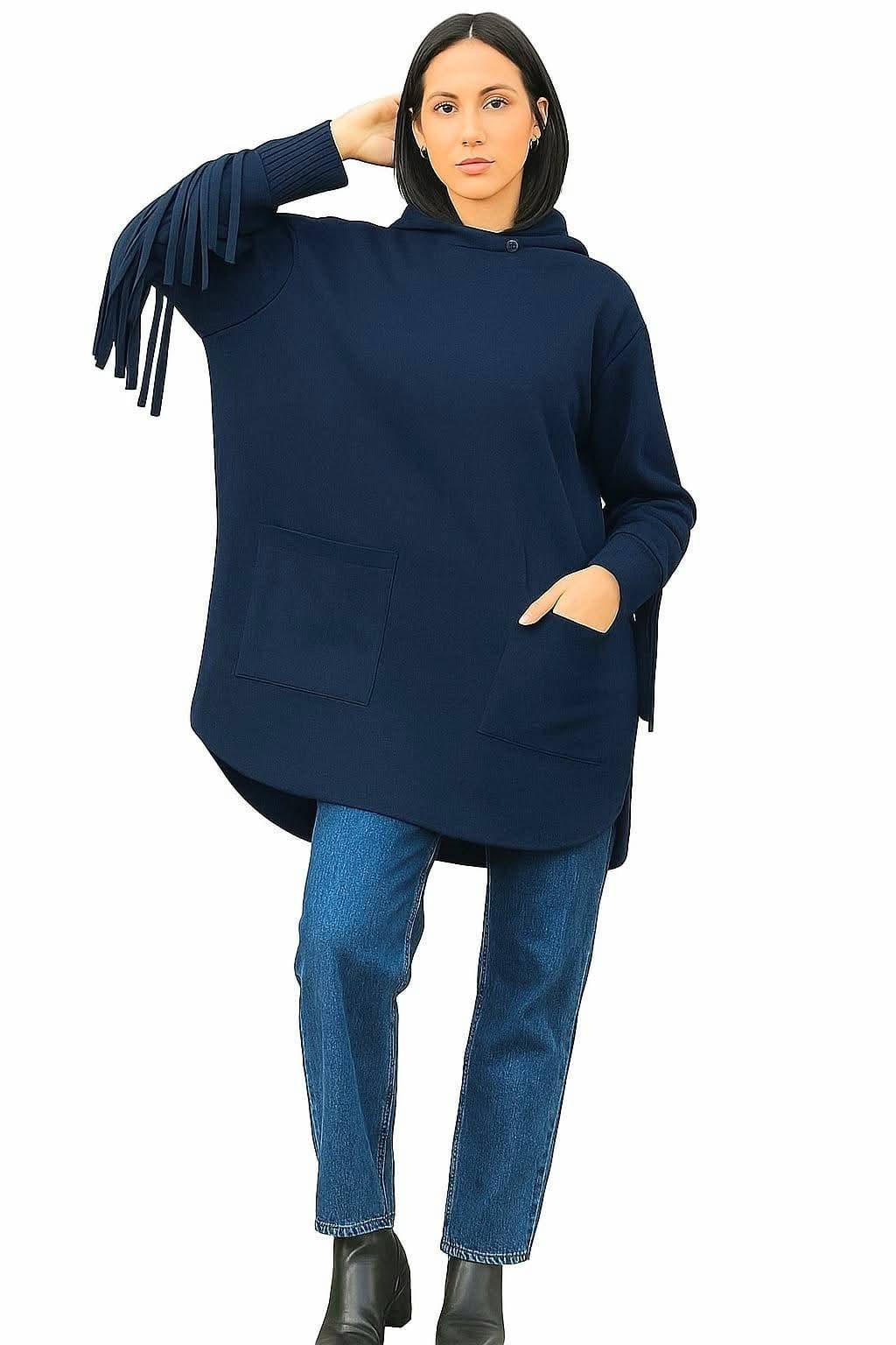 Suede Fringe Sweatshirt - Blue Bell - Babazzaro