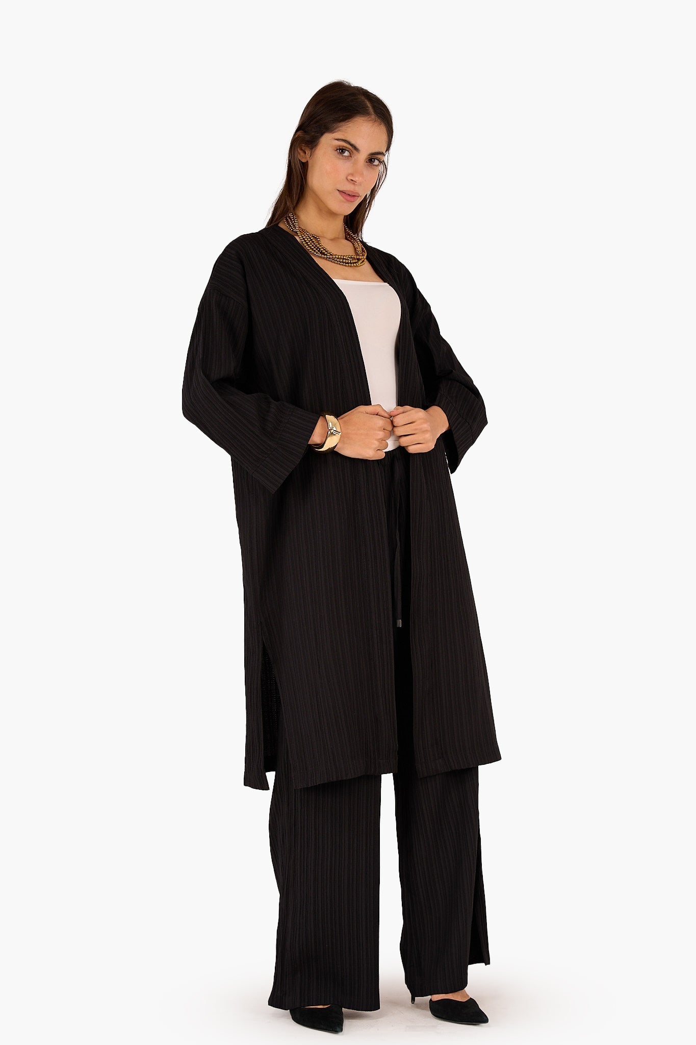 Textured Pattern Midi Kimono - Clue - Babazzaro